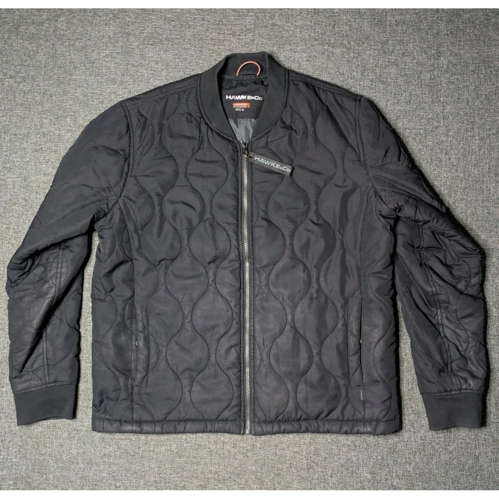Hawke & Co Mens Quilted Bomber Jacket Black Performance Dynamic Sport Zip Large